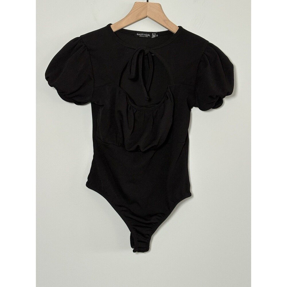 Nasty Gal Womens Black Bodysuit Size 0 Short Sleeve Keyhole Neck